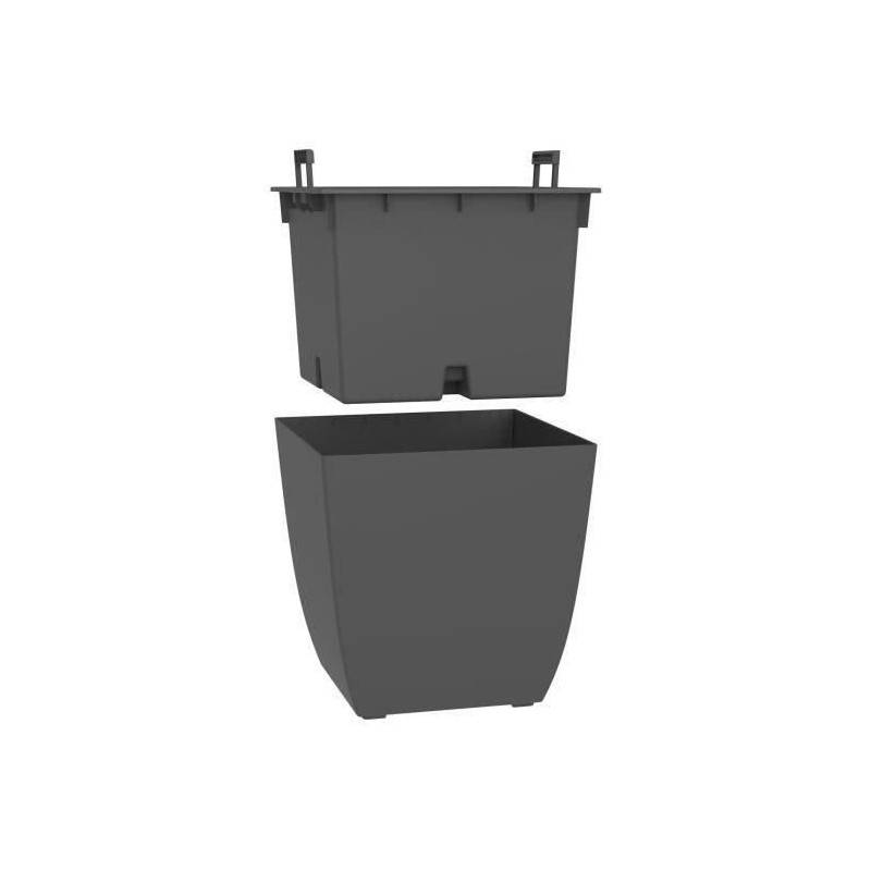 Bac à fleurs carré plastique gris anthracite L.43.5 l.43.5 H.44.2 cm Diva Basalt - Eda plastiques - Image 5