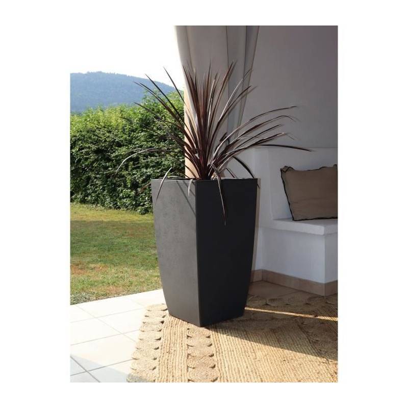 Bac à fleurs carré haut en plastique gris anthracite L.43.5 cm l.43.5 cm H.78.2 cm - Eda plastiques - Image 2