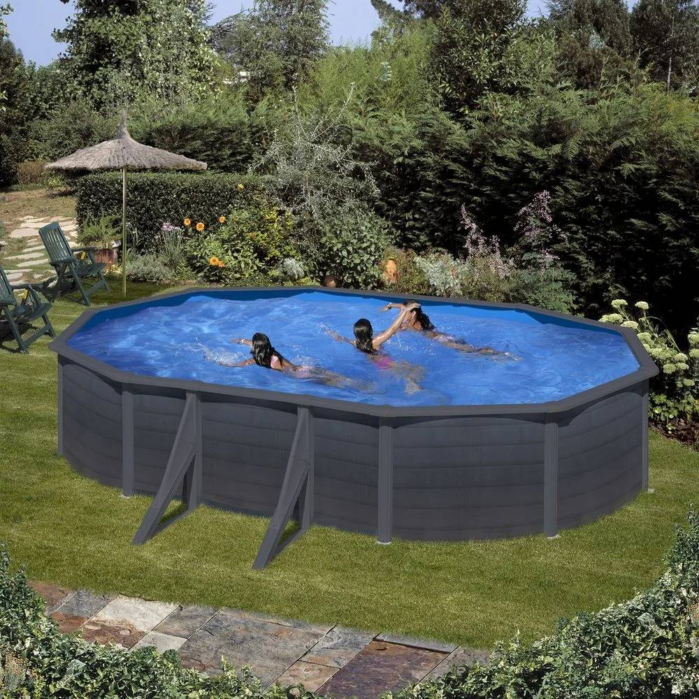 Gré - Piscine hors-sol acier gris anthracite 6,34 x 3,99 x H 1,22 m - GRÉ