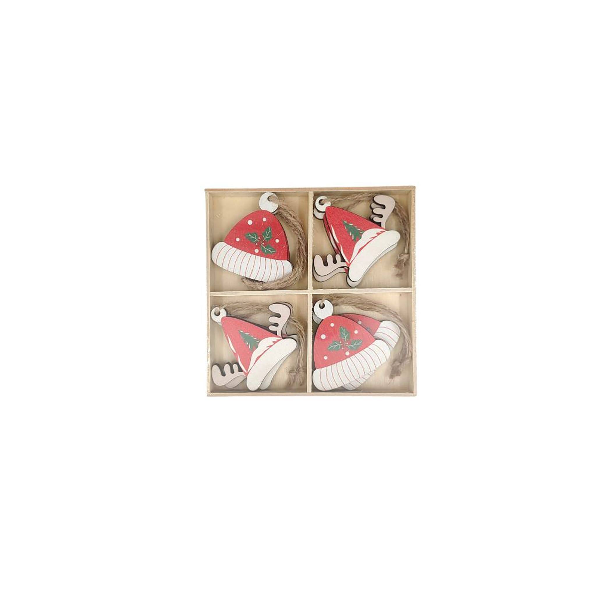 Ecloz - Lot de 8 suspensions bonnets de Noël en bois - ECLOZ