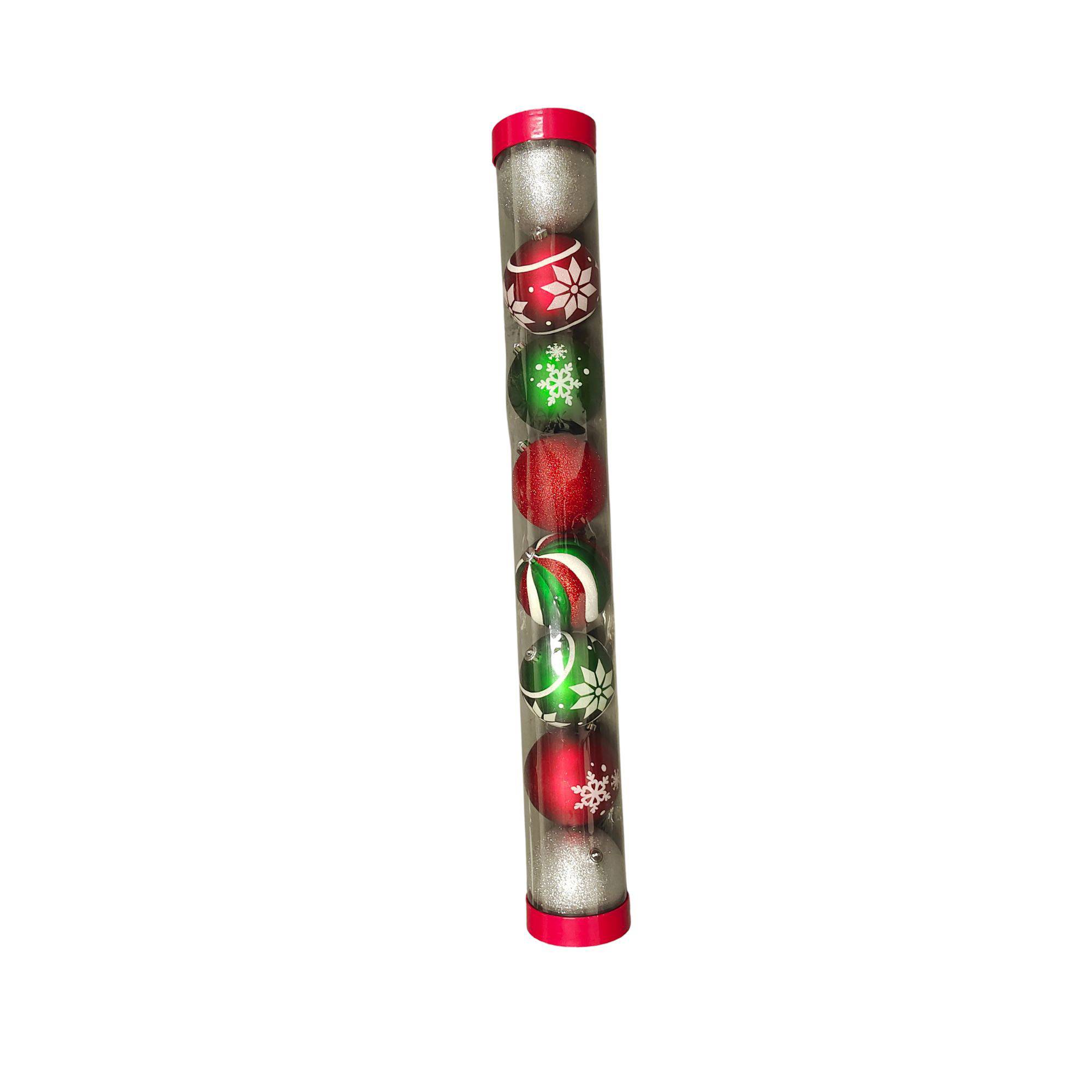 Ecloz - Tube de 8 boules de Noël - décor vert et rouge - Ø. 15 cm - ECLOZ - Image 1