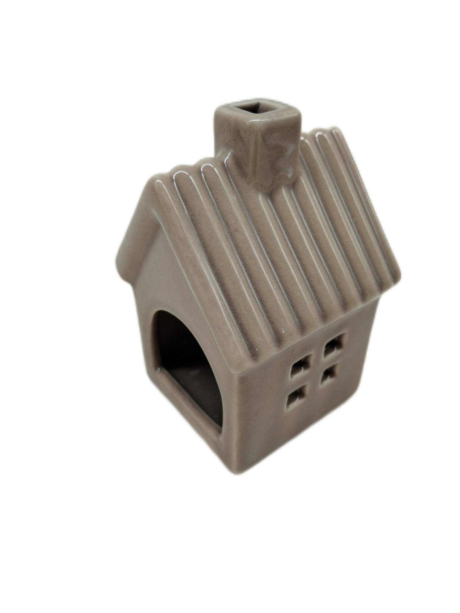 Ecloz - Photophore maison en céramique - taupe brillant - H. 10,5 cm - ECLOZ