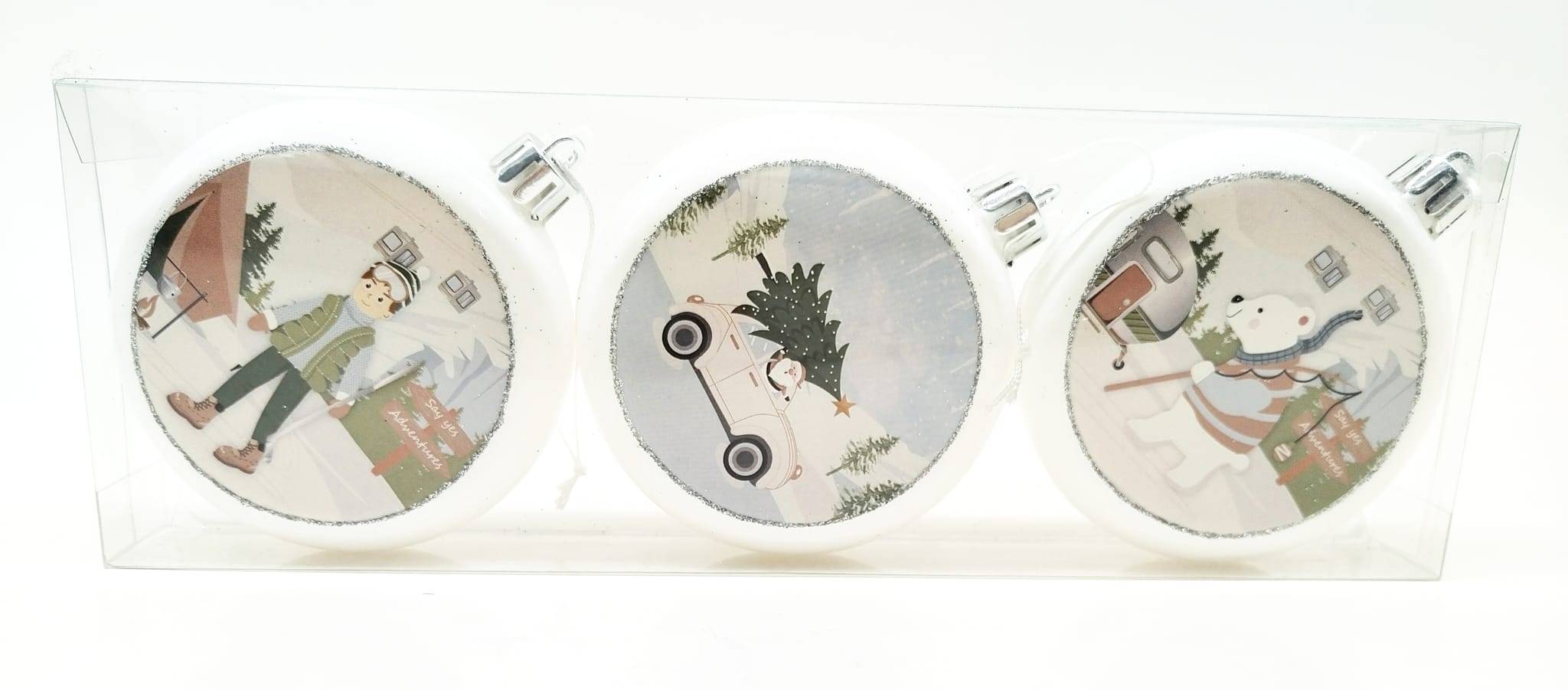 Ecloz - Lot de 3 boules de Noël plates - blanc - ECLOZ