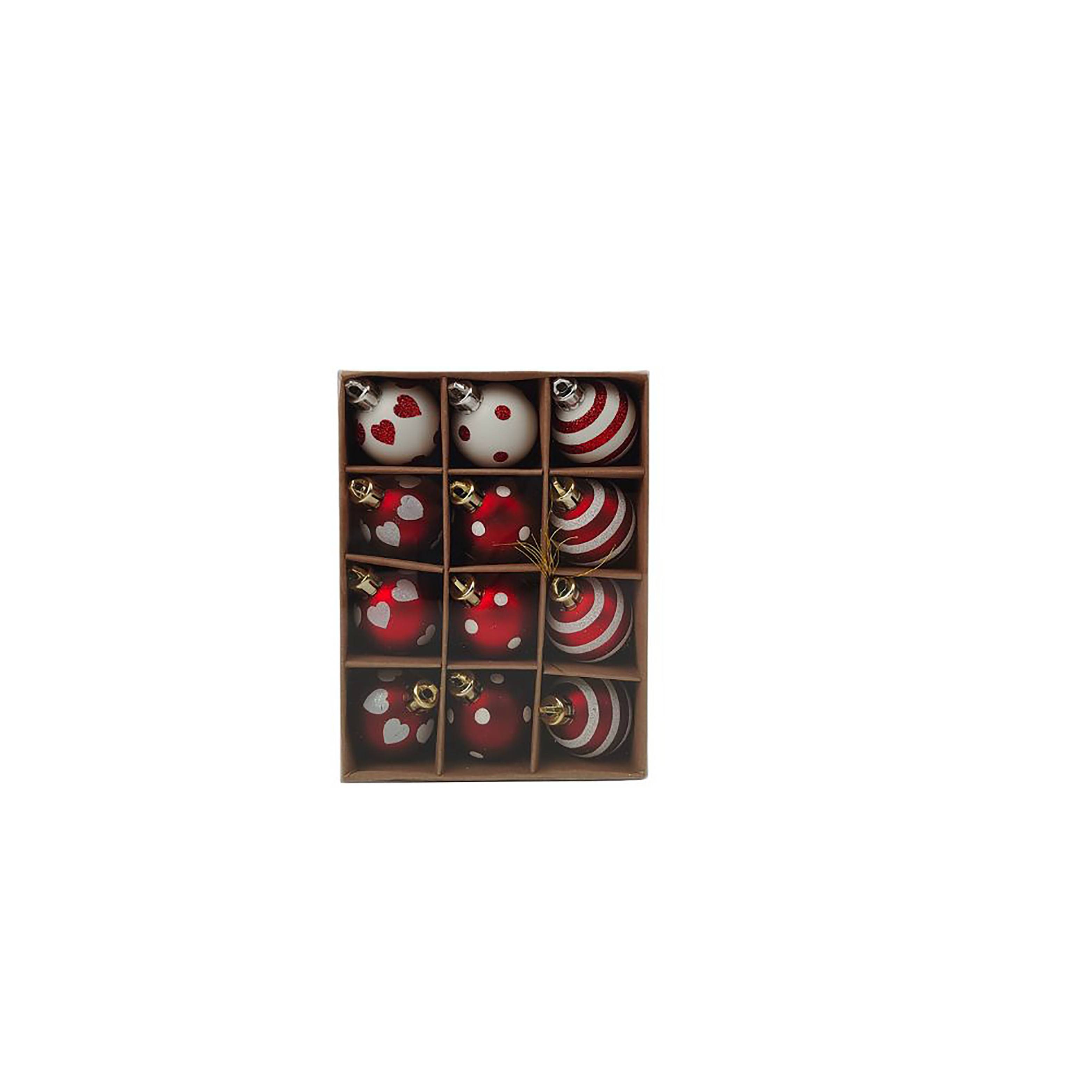Ecloz - Lot de 12 boules de Noël - décor rouge et blanc - Ø. 4 cm - ECLOZ