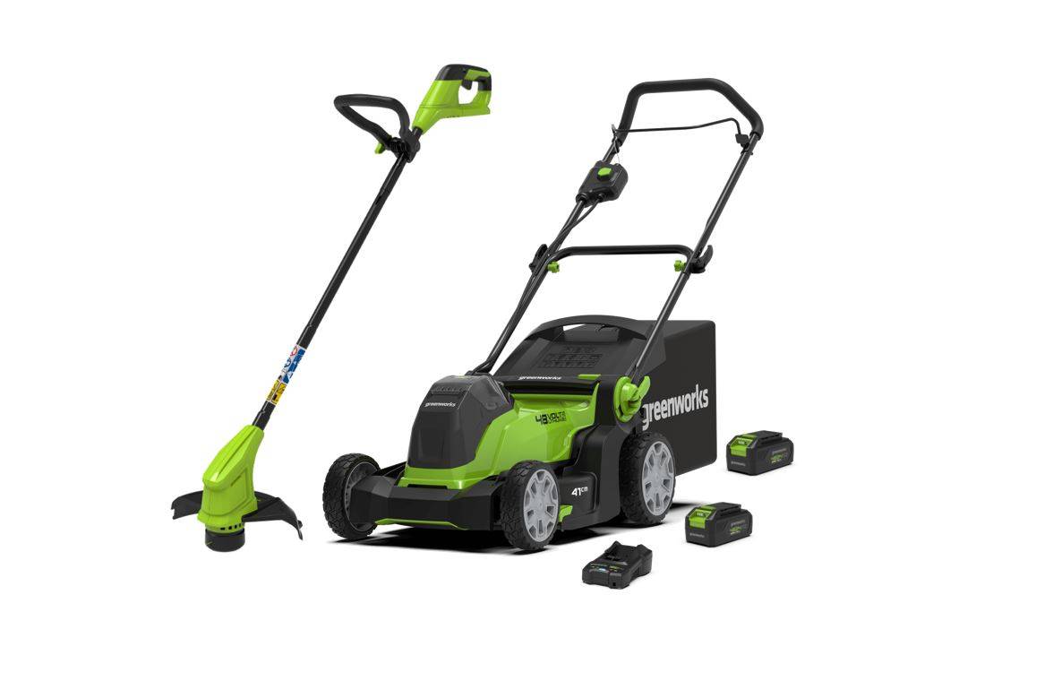 Greenworks - Tondeuse sur batterie 48V  et coupe-bordure, batteries et chargeur inclus  - GREENWORKS