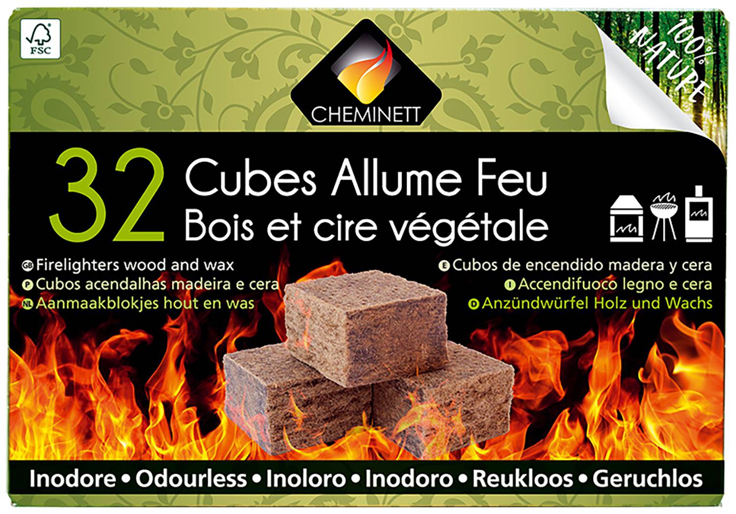 Allume feu cubes bois inodore 32 pcs – PYROFEU - Image 1