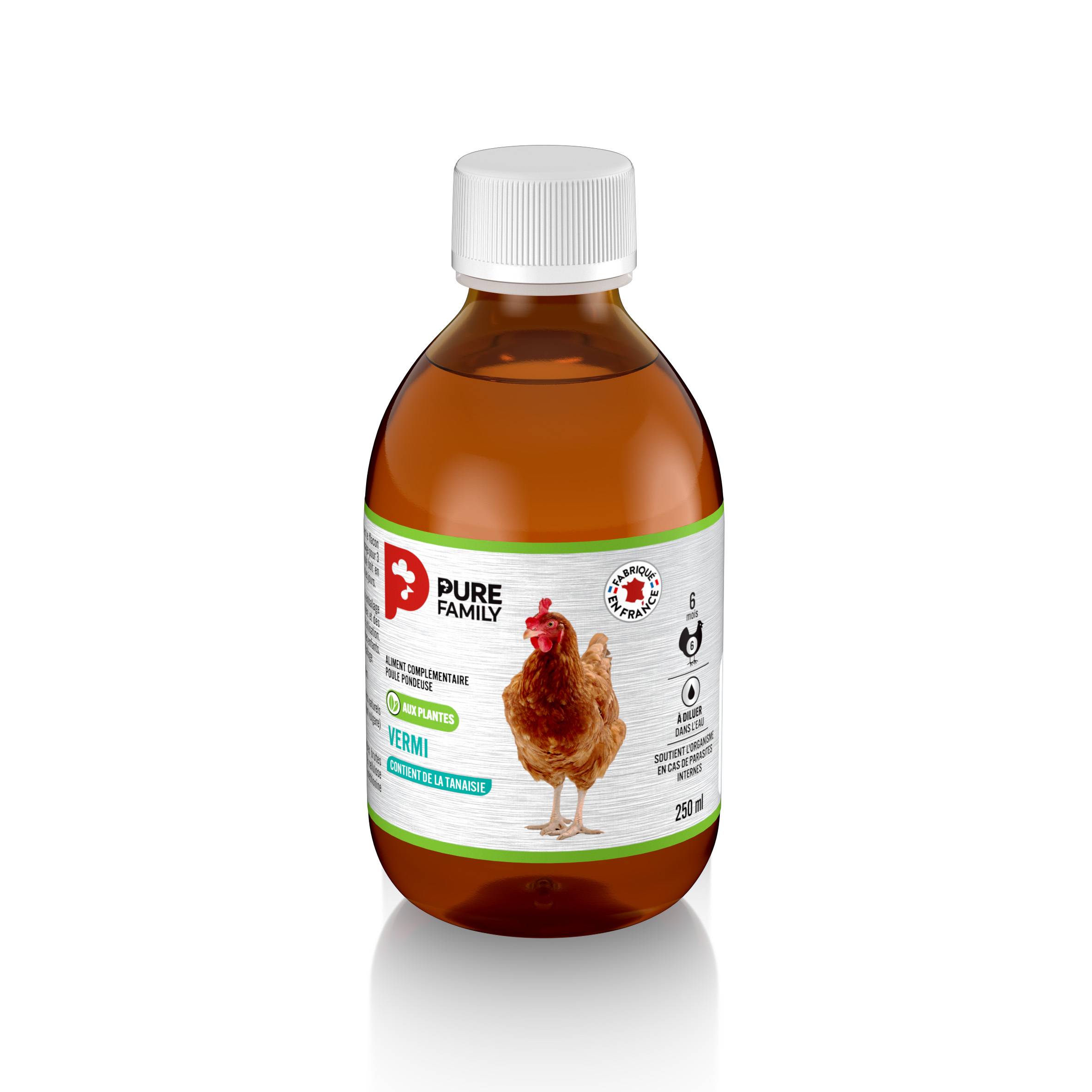 Pure Family - Complément liquide naturel Vermi aux plantes pour poule 250 ml  - Pure Family