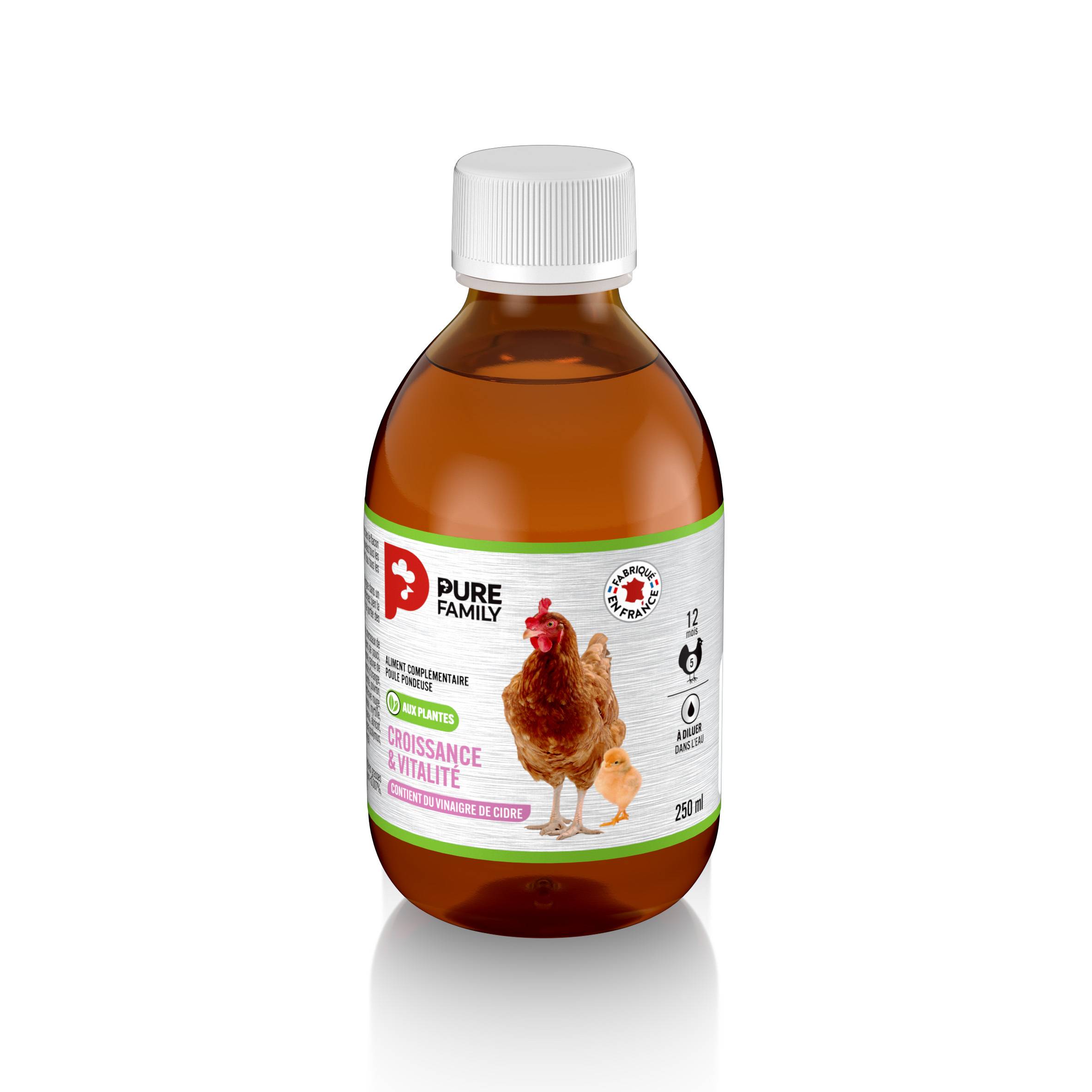 Pure Family - Complément liquide croissance & Vitalité aux plantes 250 ml pour poule - Pure Family