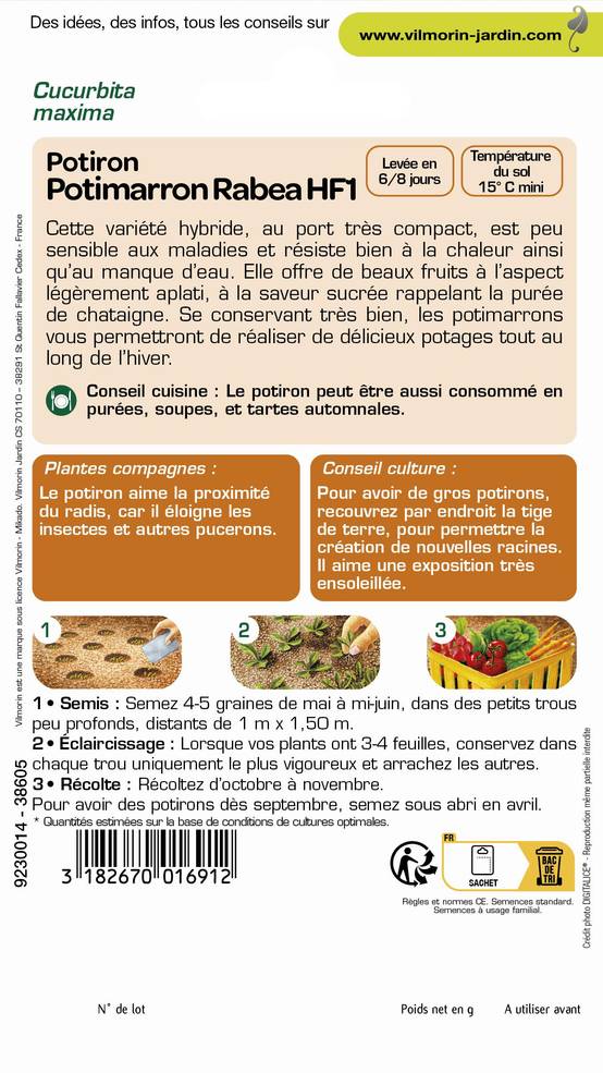 Vilmorin - Potiron Potimarron serie 3 sachet graines 2 g - Vilmorin - Image 2