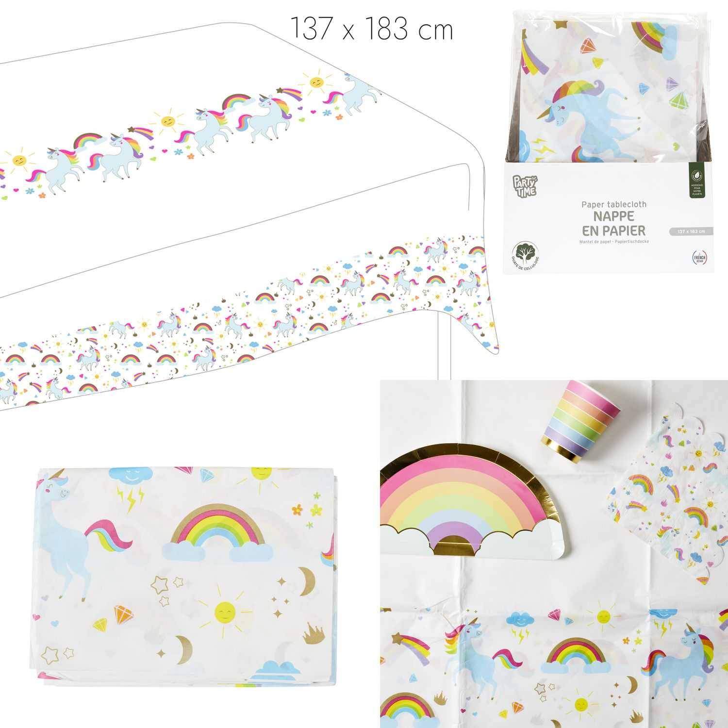 Nappe en papier licorne blanc L.183 cm l.137 cm - Paris prix - Image 1