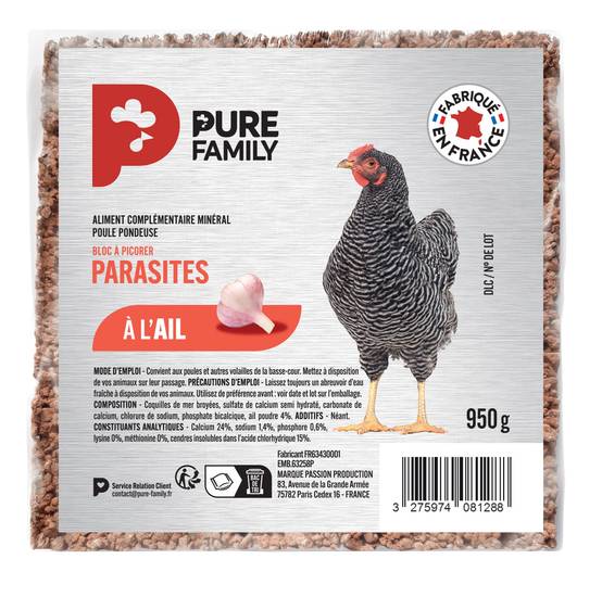 Pure Family - Complément minéral Bloc Parasites pour poule 950 g - Pure Family