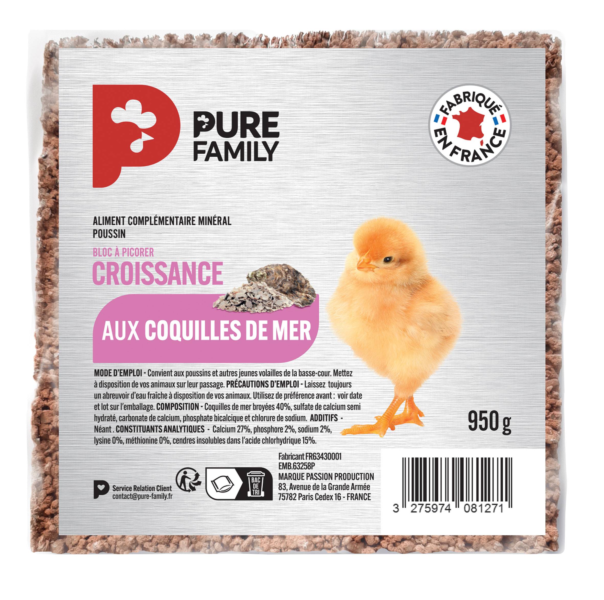 Pure Family - Complément minéral bloc croissance pour poussin 950 g - Pure Family
