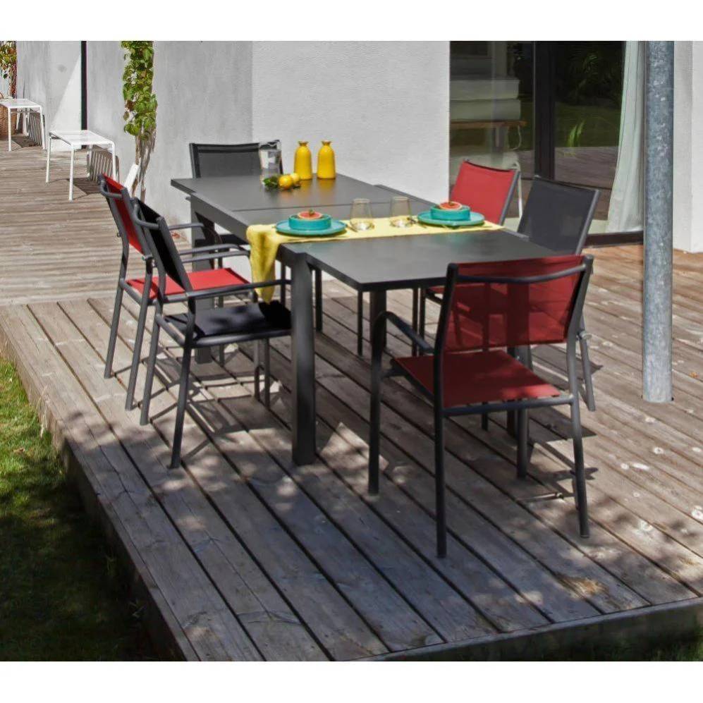 Fauteuil jardin aluminium epoxy graphite rouge H 92 cm - DUCA - Image 4