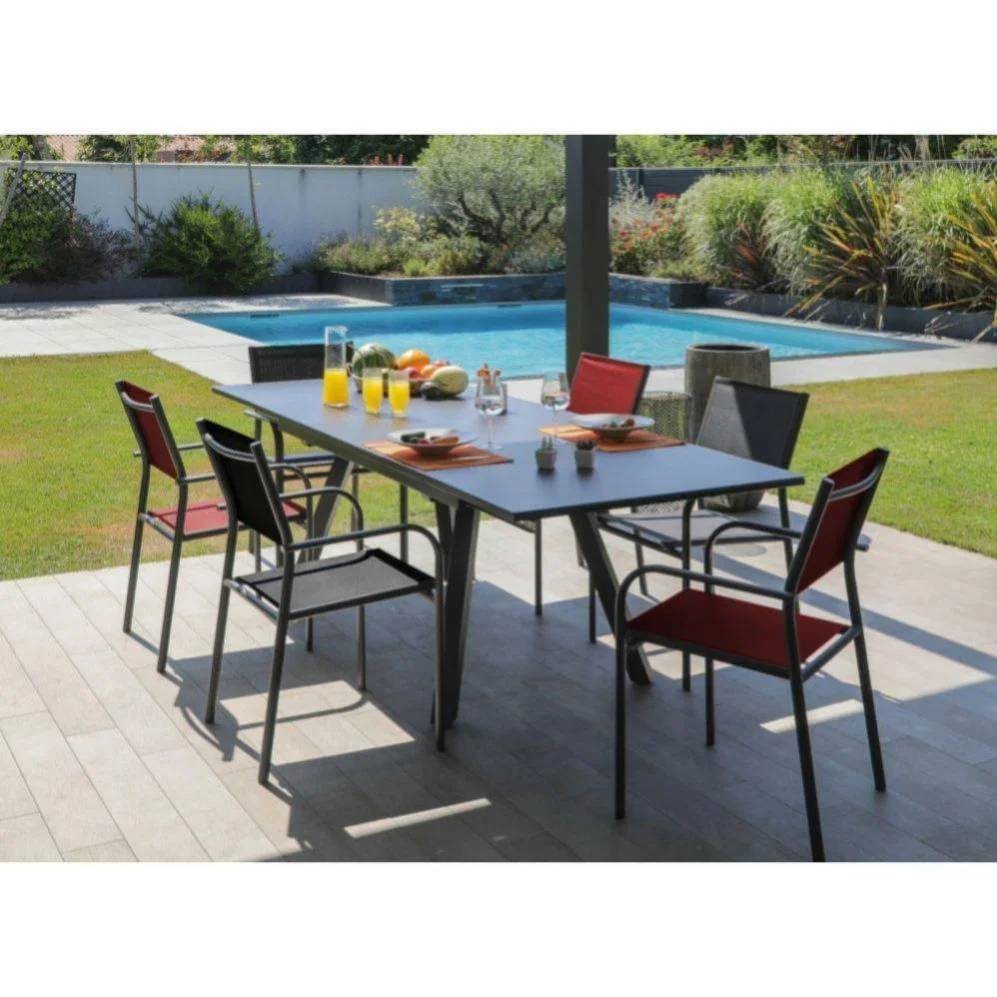 Fauteuil jardin aluminium epoxy graphite rouge H 92 cm - DUCA - Image 5