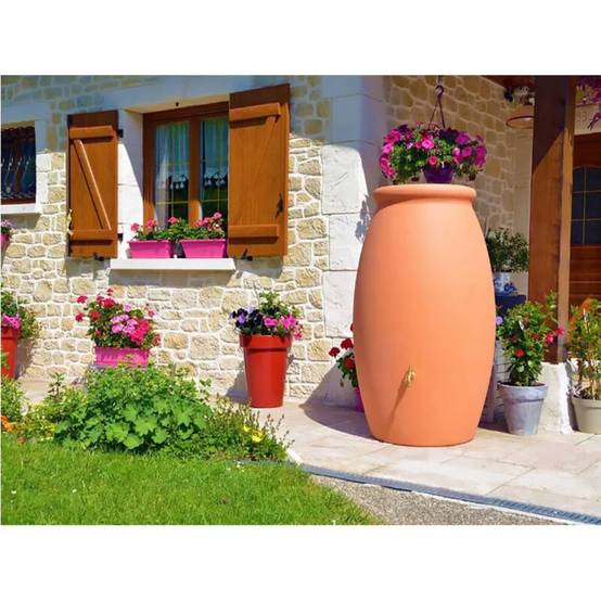 Belli - Récupérateur d'eau de pluie 500L + robinet, collecteur Jarre Toscan PE coloris terre cuite - BELLI - Image 2