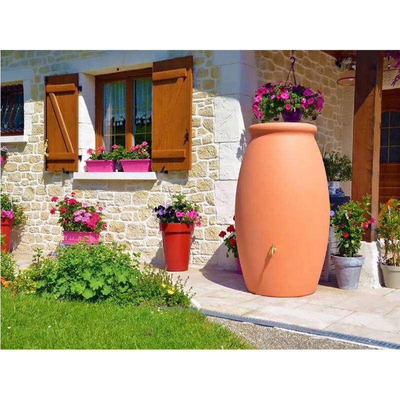 Belli - Récupérateur d'eau de pluie 500L + robinet, collecteur Jarre Toscan PE coloris terre cuite - BELLI - Image 2