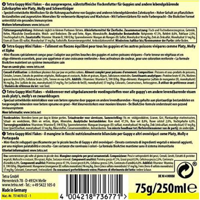 Aliment pour guppies mini flocons 250 ml - TETRA - Image 1