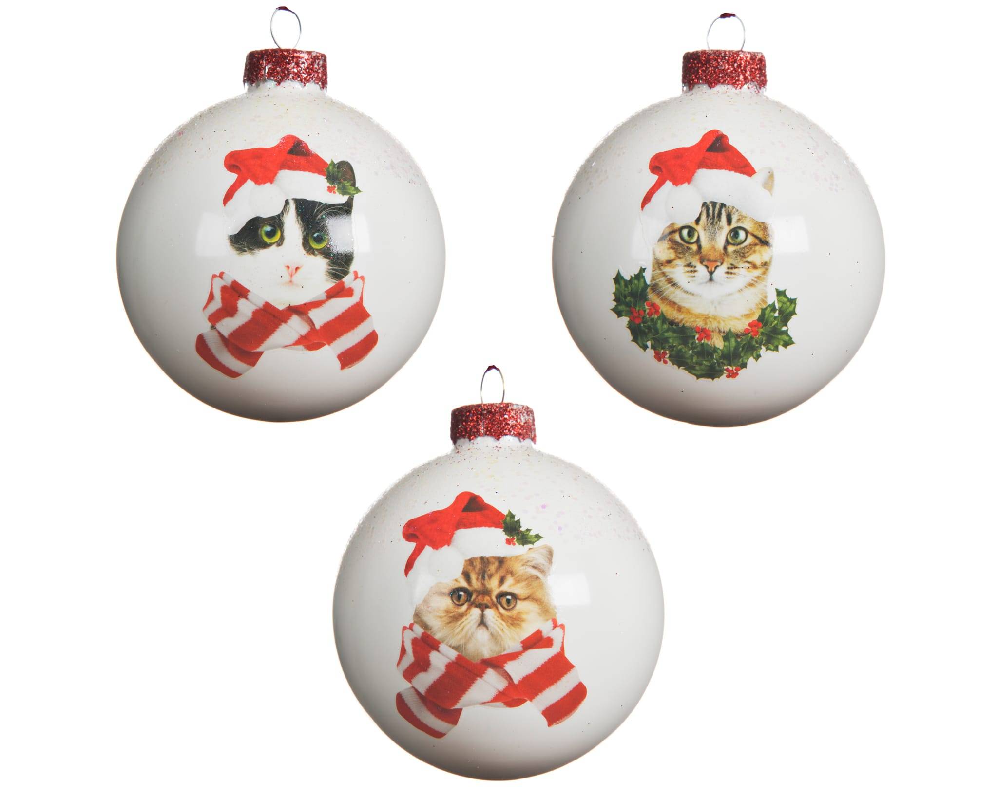 Boule De Noël Tête Chat Verre Assortiment - Image 1