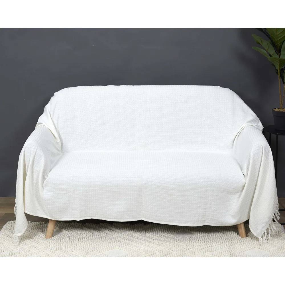 Jeté de canapé coton ivoire 170 x 250 cm THE HOME DECO FACTORY - Image 3
