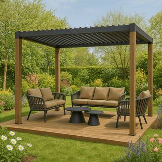 Ecloz - Pergola bioclimatique 3x3m aluminium effet bois Elisio ECLOZ
