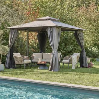 Ecloz - Tonnelle 3x3m avec rideaux acier polyester anthracite ECLOZ