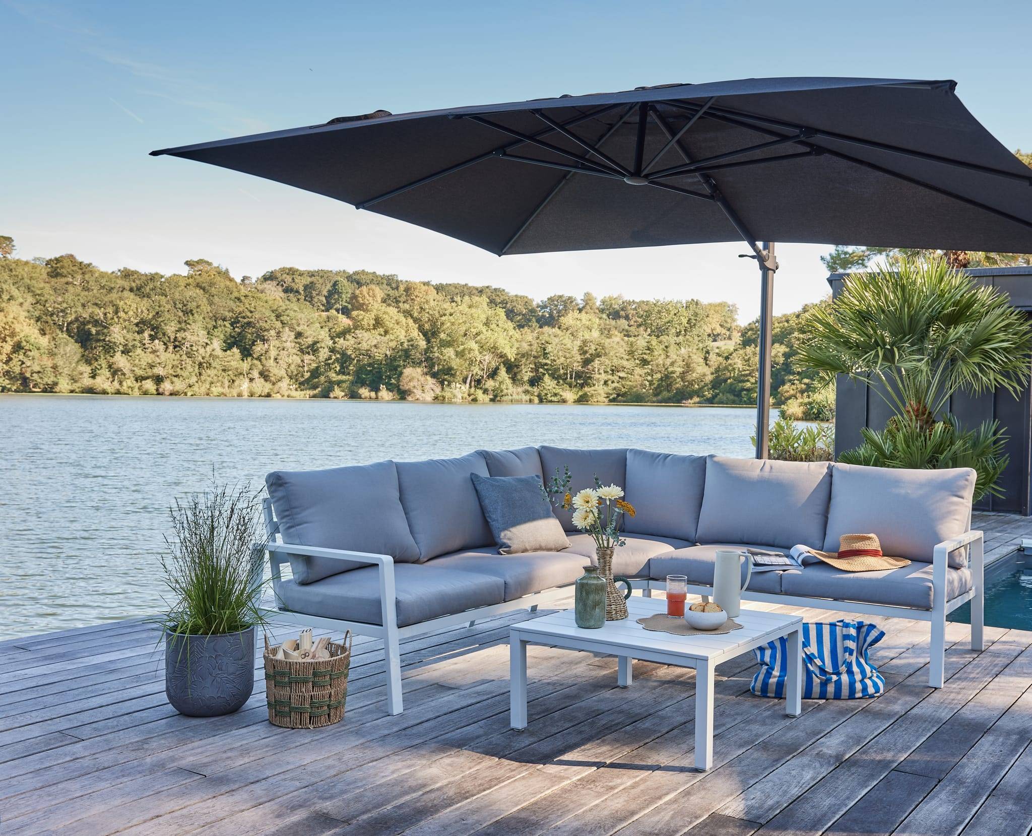 Ecloz - Parasol déporté inclinable rectangle gris chiné 3x4m 220g/m² Egor ECLOZ - Image 2