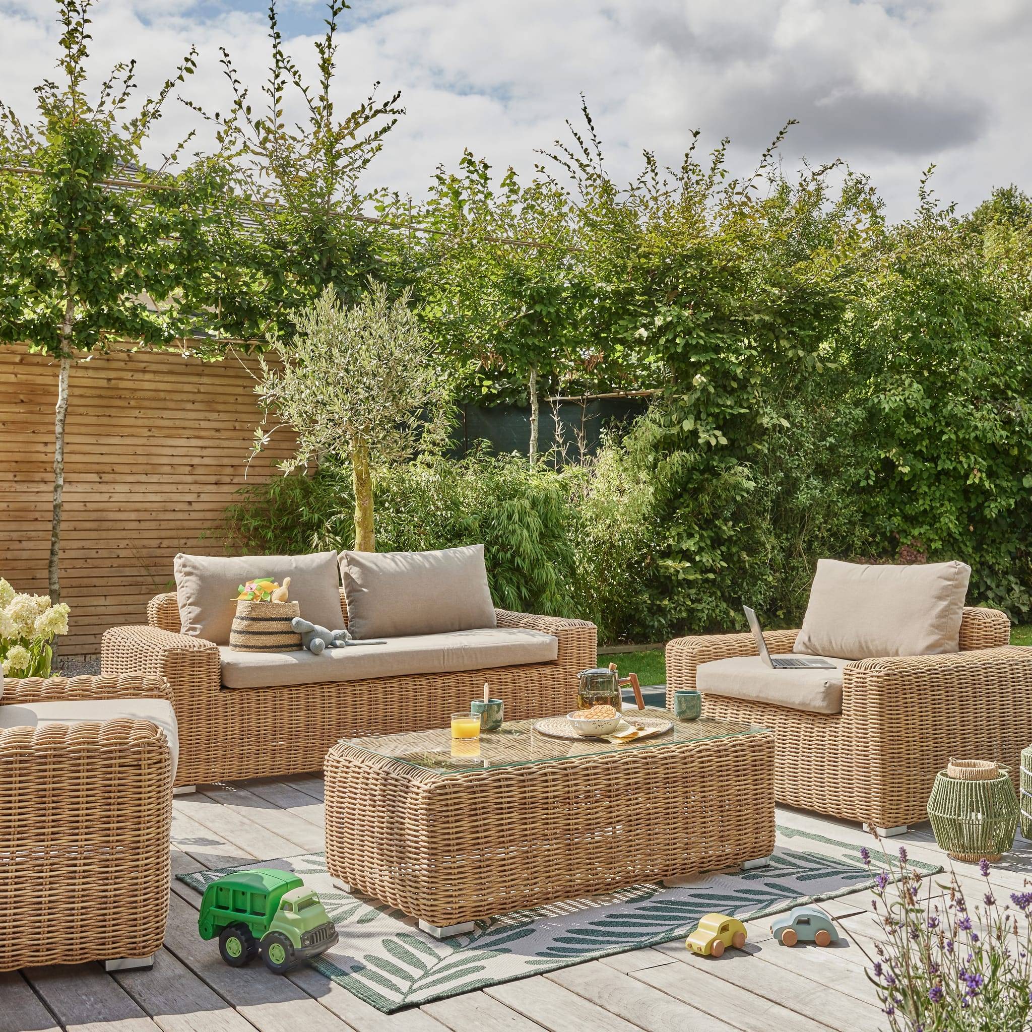 Ecloz - Salon de jardin résine tressé gris et nature 5 personnes Eva ECLOZ