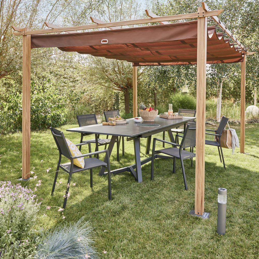 Ecloz - Tonnelle 3x4m toit coulissant alu effet bois ECLOZ
