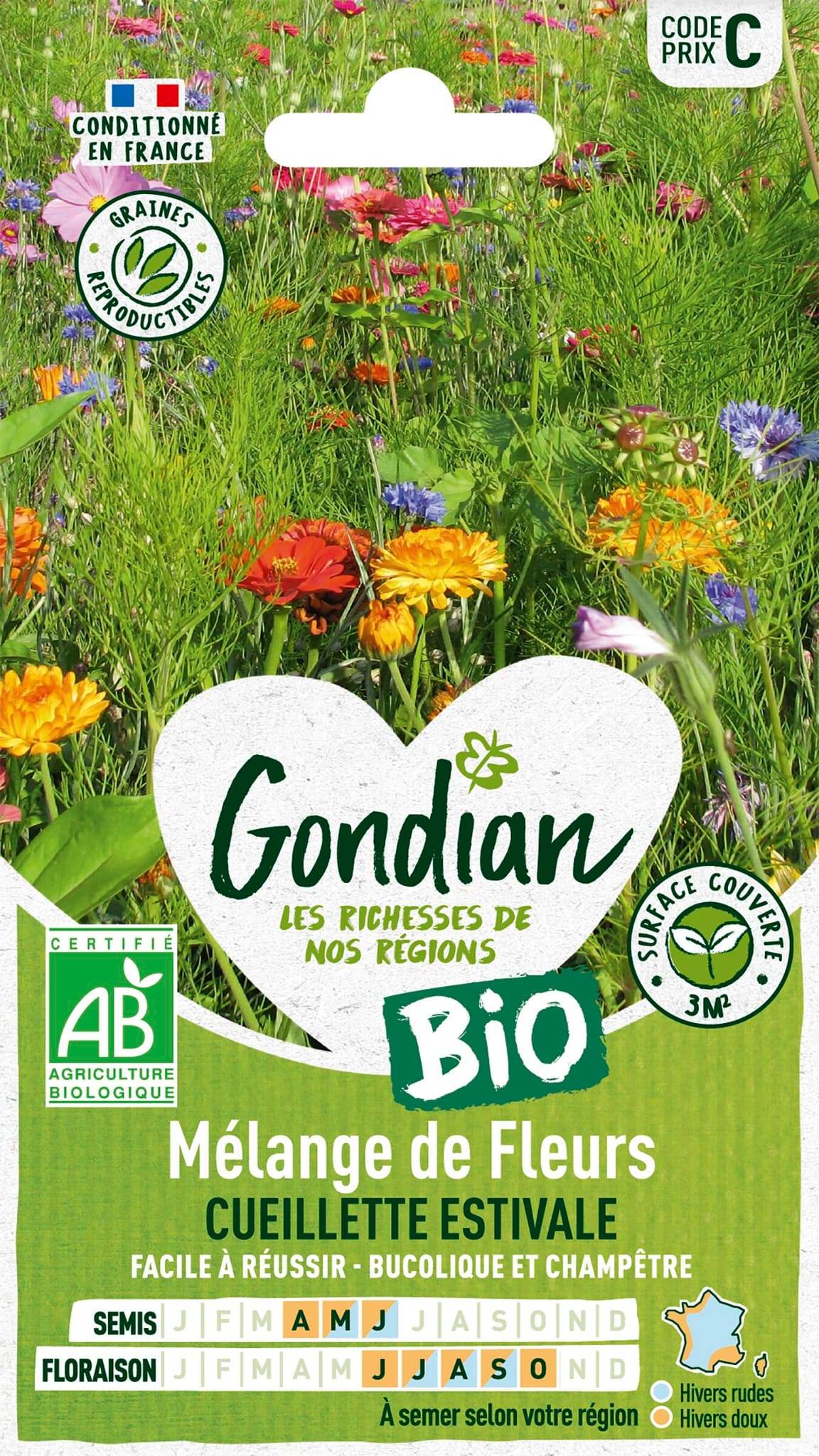 Mélange de fleurs Cueillette Estivale Bio serie C sachet graines 6 g - Gondian