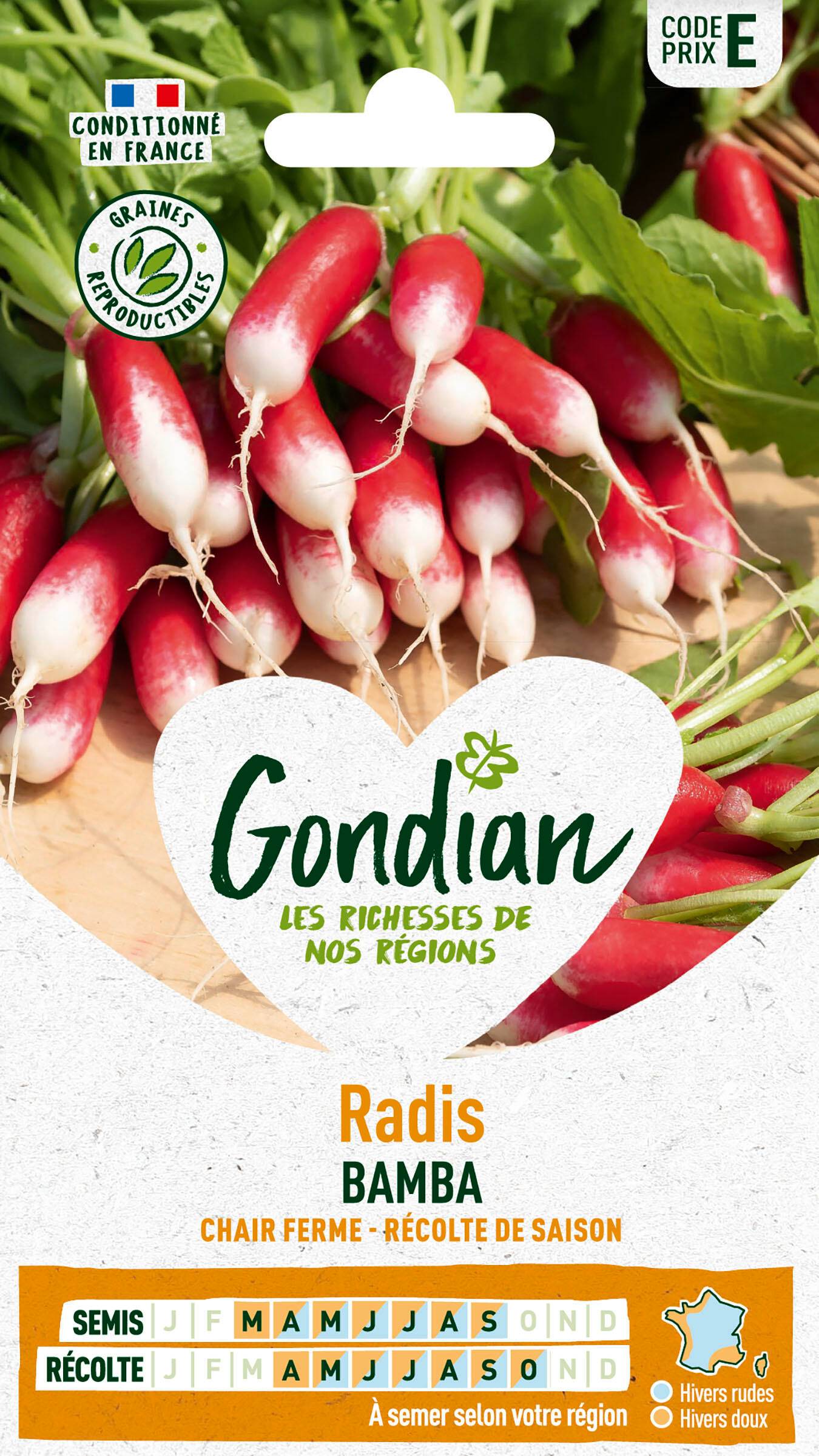 Sachet de graines de Radis demi long Bamba - Série E - 10 g - GONDIAN - Image 1