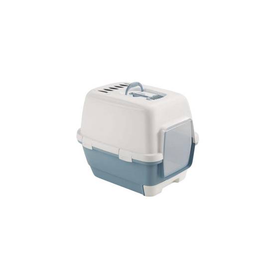 Maison de toilette pour chat plastique bleu/blanc cassé L.44.5 cm H.48 cm P.58.5 cm - Zolux - Image 1