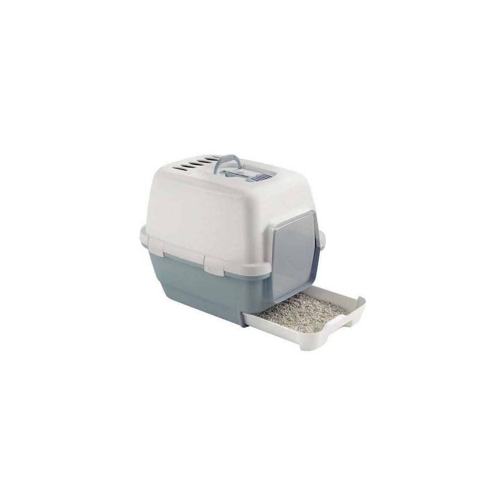 Maison de toilette pour chat plastique bleu/blanc cassé L.44.5 cm H.48 cm P.58.5 cm - Zolux - Image 2