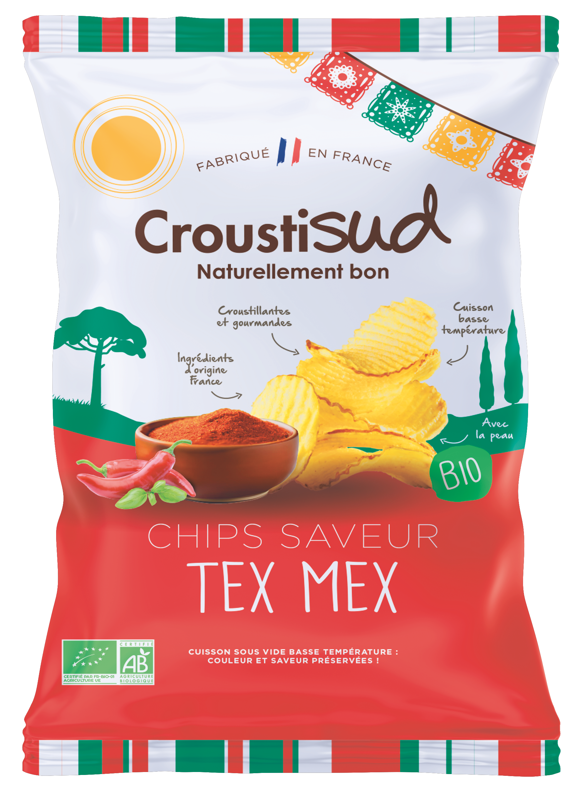 Croustisud - Chips bio de pommes de terre saveur Tex Mex 100 g - Croustisud