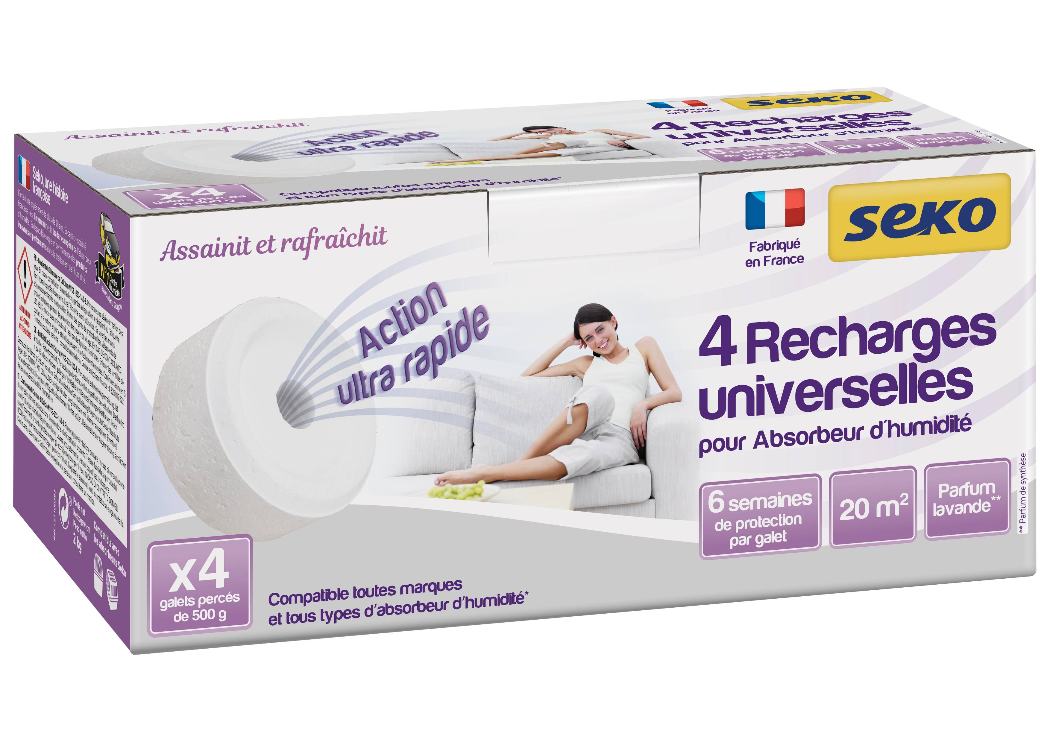 Seko - Lot de 4 Recharges Galet de 500g pour absorbeur d'humidité - Seko