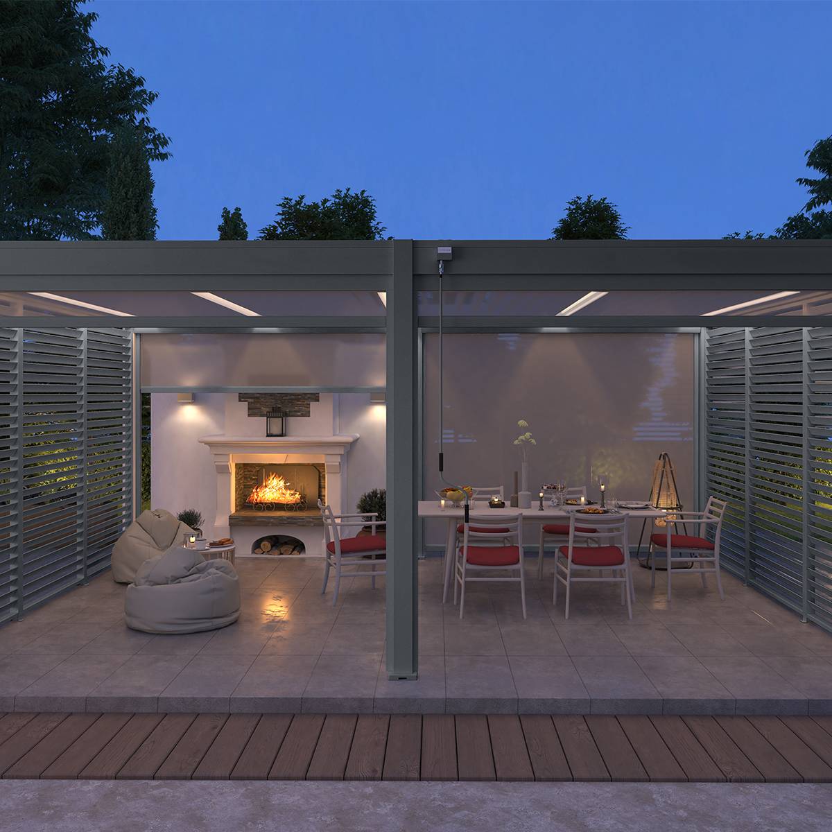 Pergola bioclimatique autoportante 4x6m Ombrea anthracite / blanc - Image 1