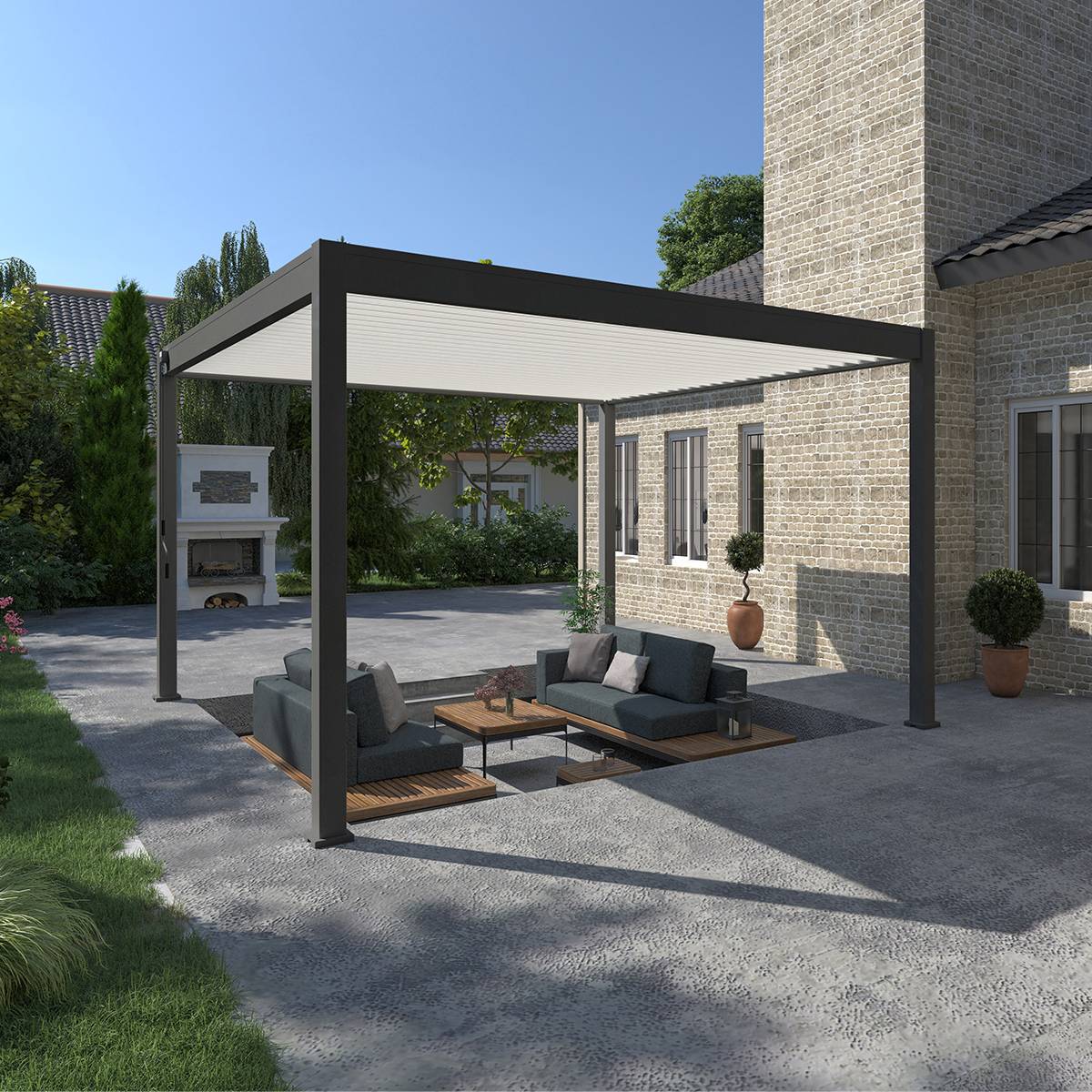 Pergola bioclimatique autoportante 4x4m Ombrea anthracite - Image 6