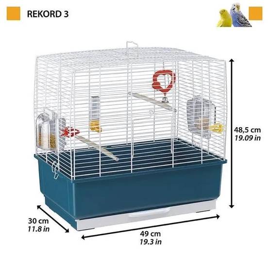 Cage à oiseaux Rekord 3 acier et plastique blanc et bleu L.49 l.30 H.48.5 cm - Ferplast - Image 4