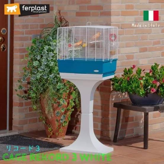 Cage à oiseaux Rekord 3 acier et plastique blanc et bleu L.49 l.30 H.48.5 cm - Ferplast - Image 3