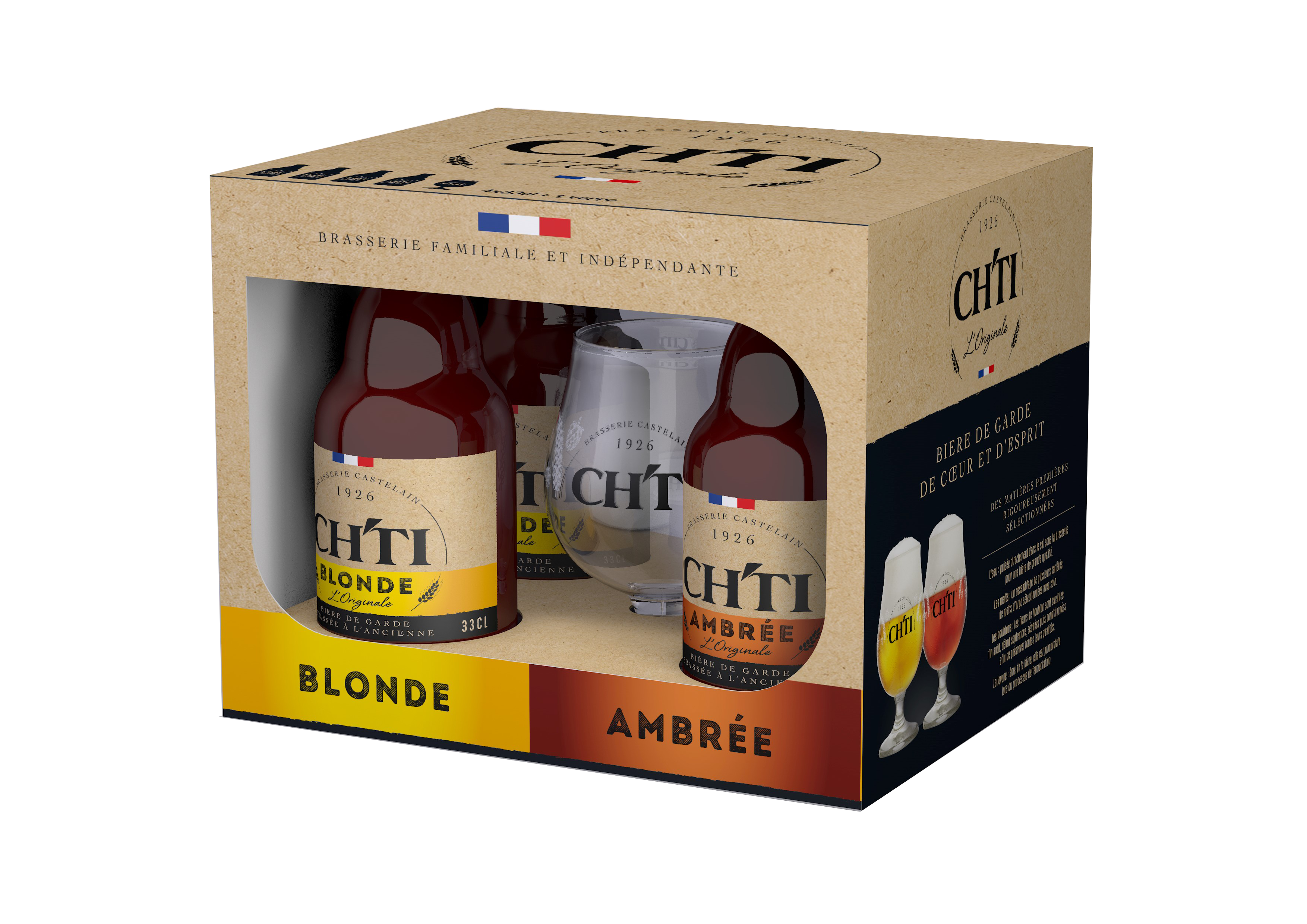 Chti - Coffret bières 4 x 33 cl + 1 verre "Ch'ti" - Brasserie Castelain - Image 1