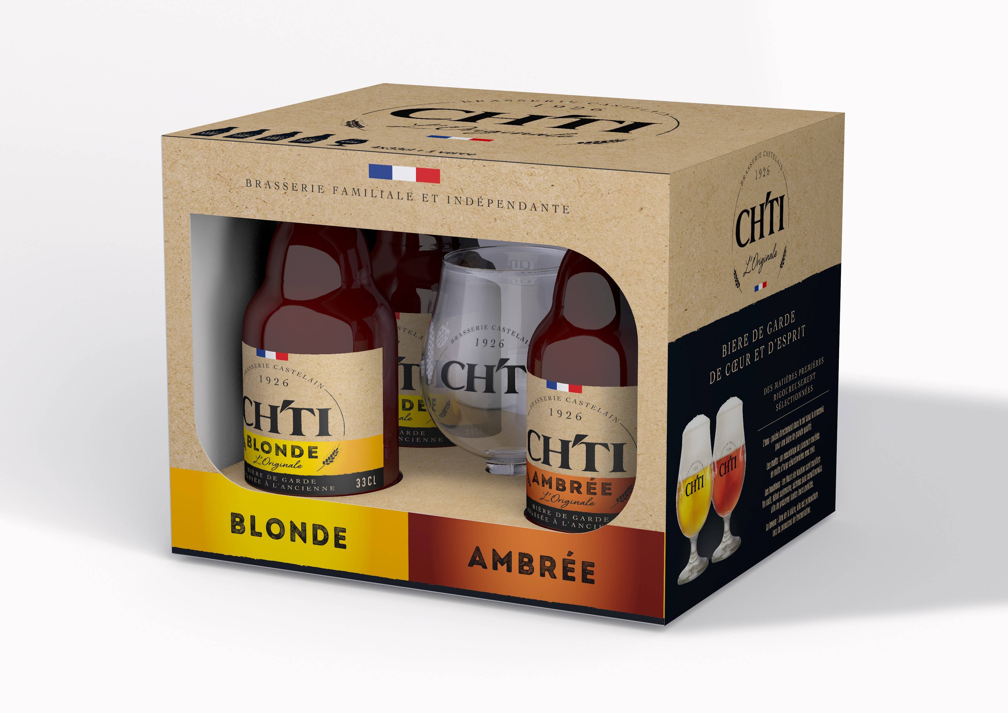 Chti - Coffret bières 4 x 33 cl + 1 verre "Ch'ti" - Brasserie Castelain - Image 2