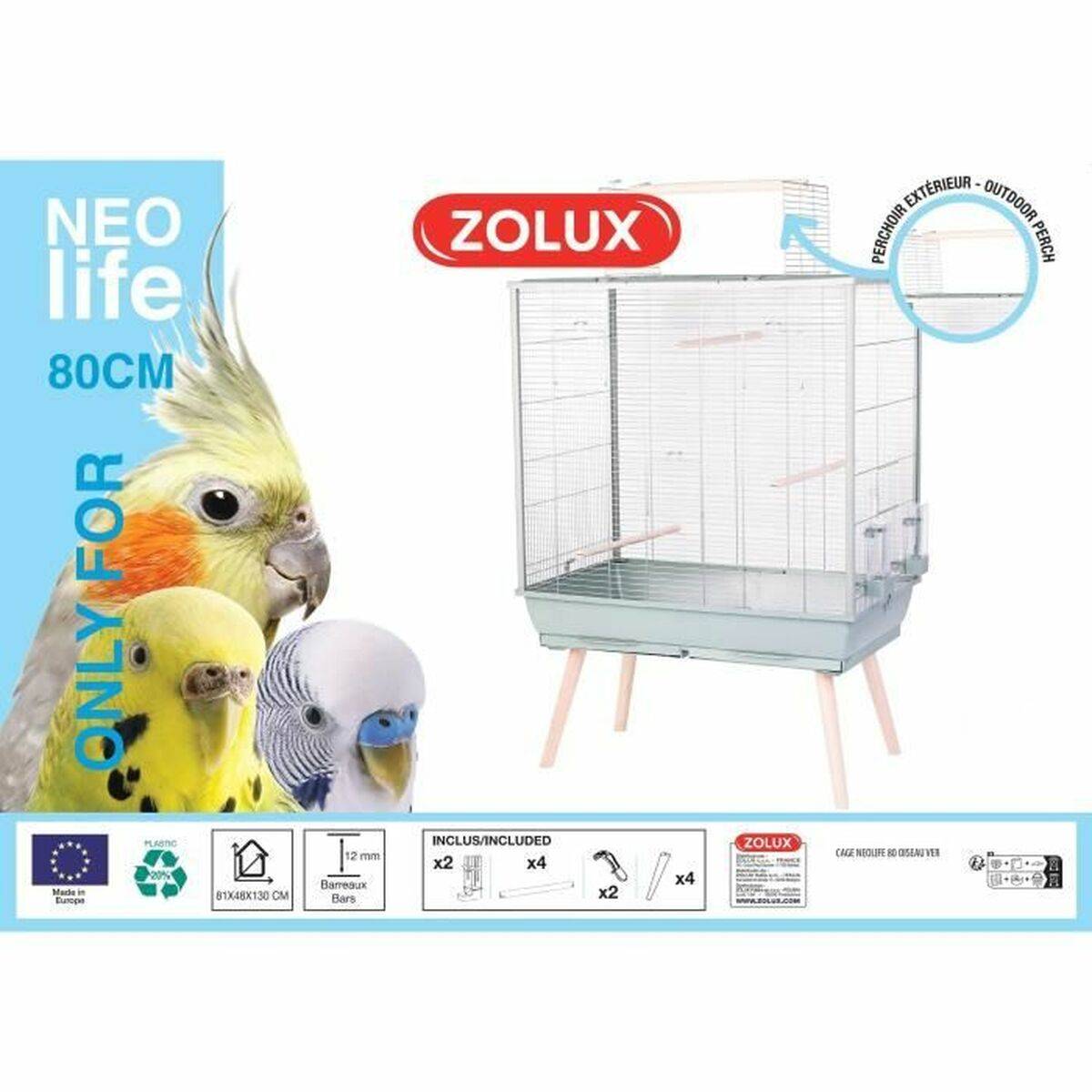 Cage surélevée en métal pour perruche L.81 cm l.48 cm H.130 cm vert - Zolux - Image 2