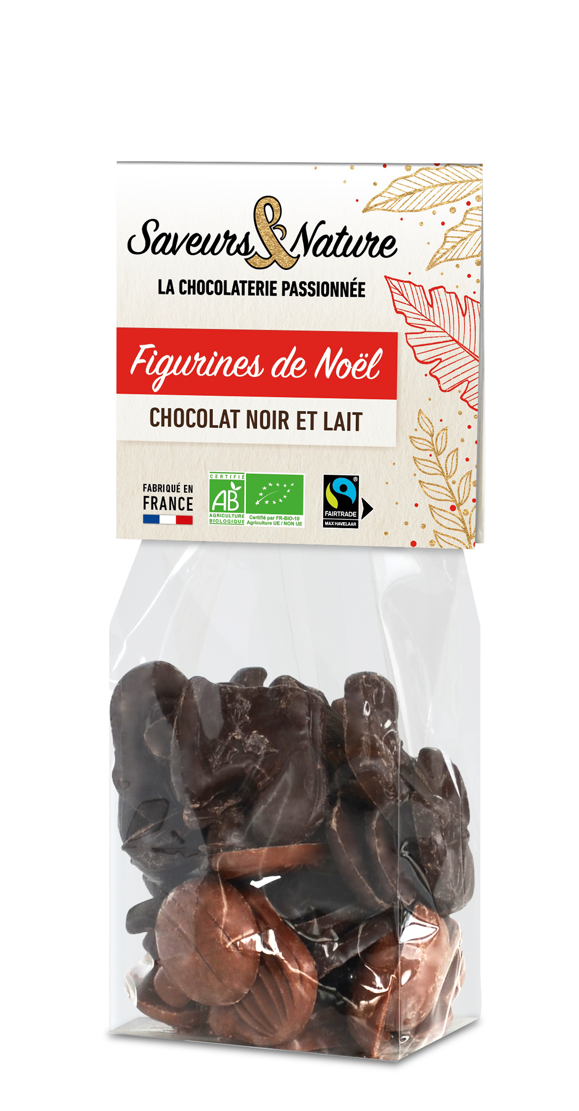 Saveurs et Nature - Sachet de figurines de Noël de chocolat noir et lait 150 g - Saveurs et Nature