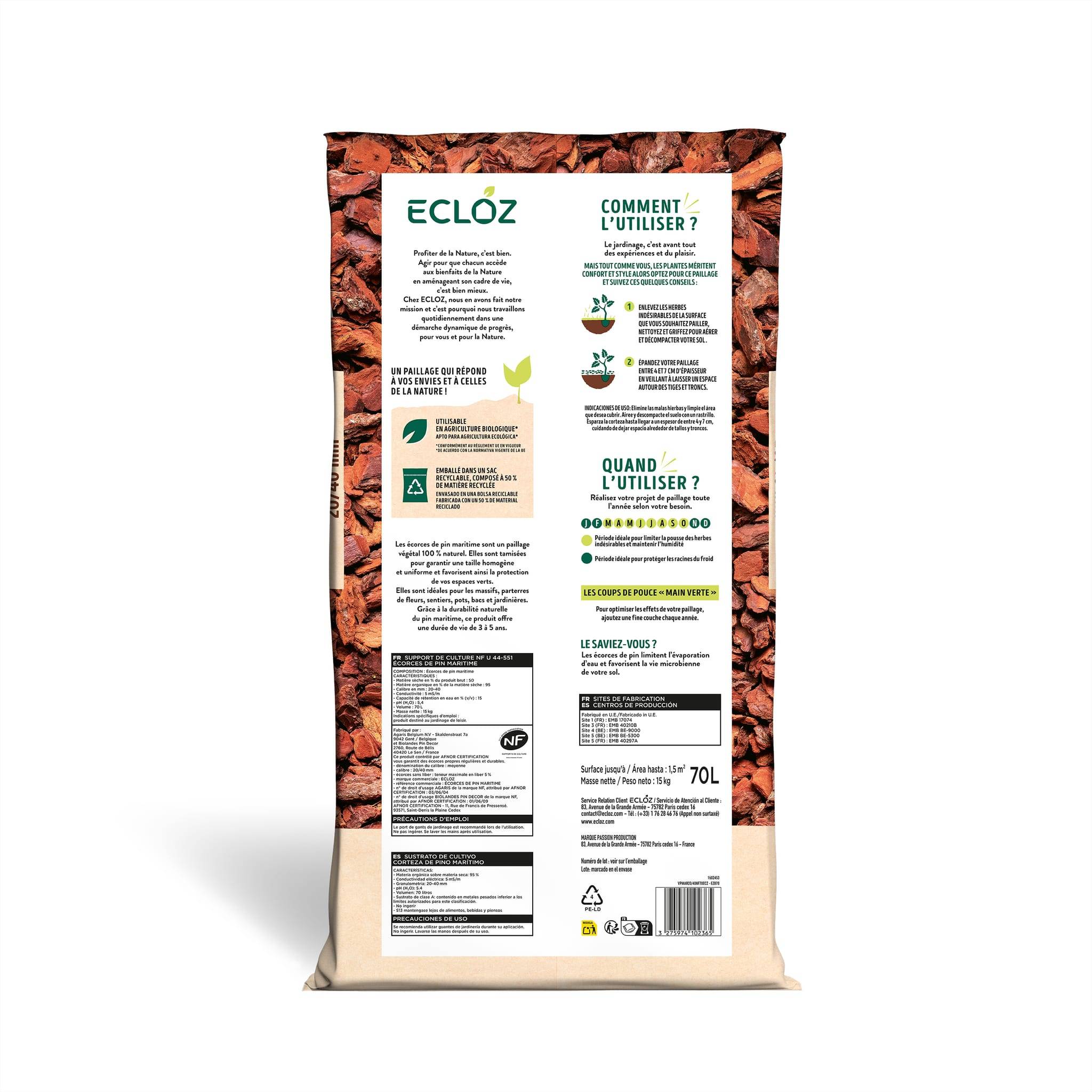 Ecloz - Ecorces de pin maritime 20/40 mm sac de 70L ECLOZ - Image 1