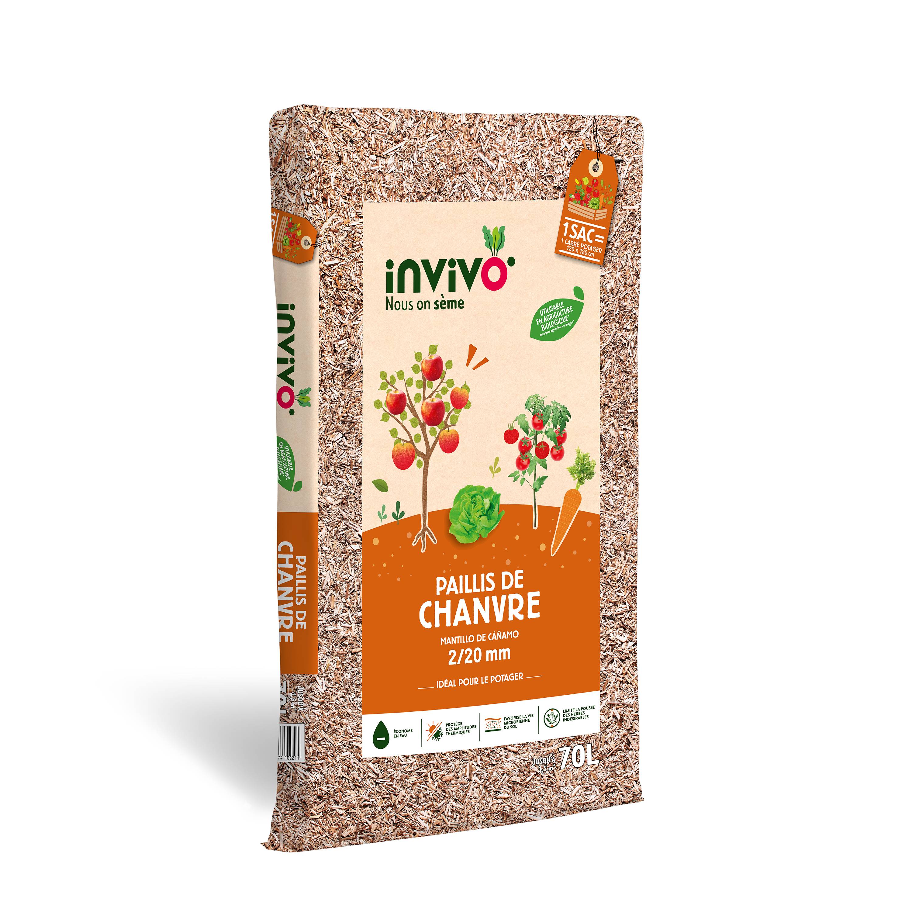 Invivo Nous On Sème - Paillis de chanvre 70L - Calibre 2/20 mm - INVIVO Nous on sème