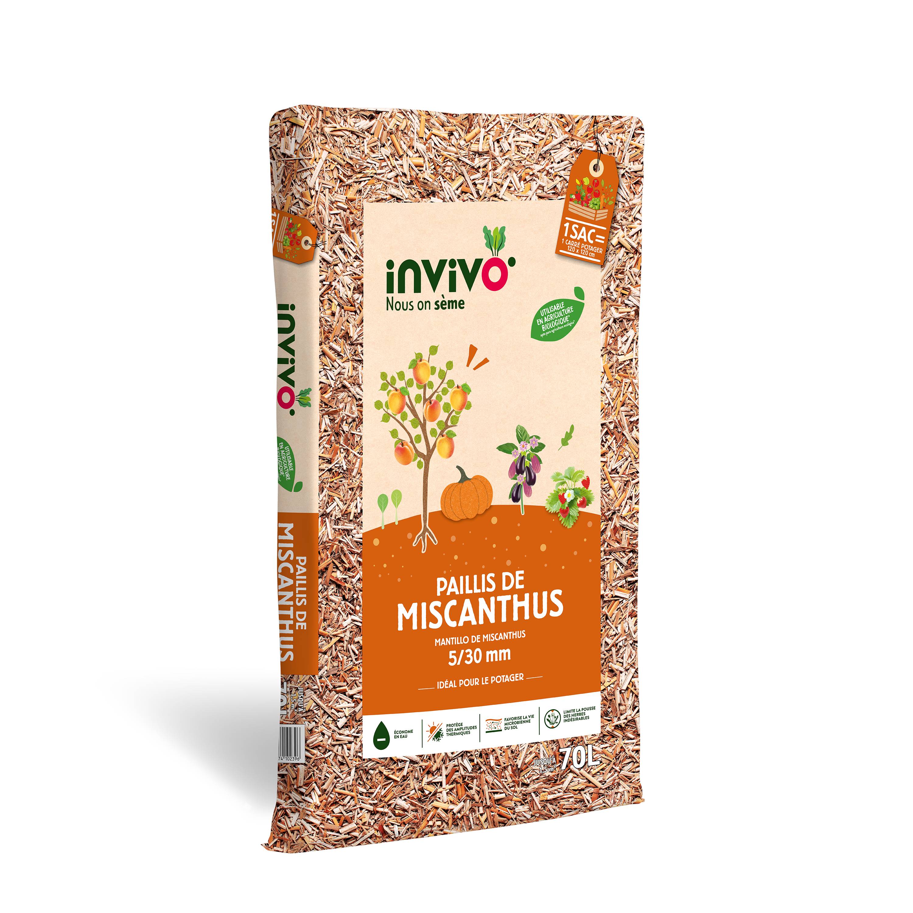 Invivo Nous On Sème - Paillis de miscanthus 70L - Calibre 5/30 mm - INVIVO Nous on sème - Image 1