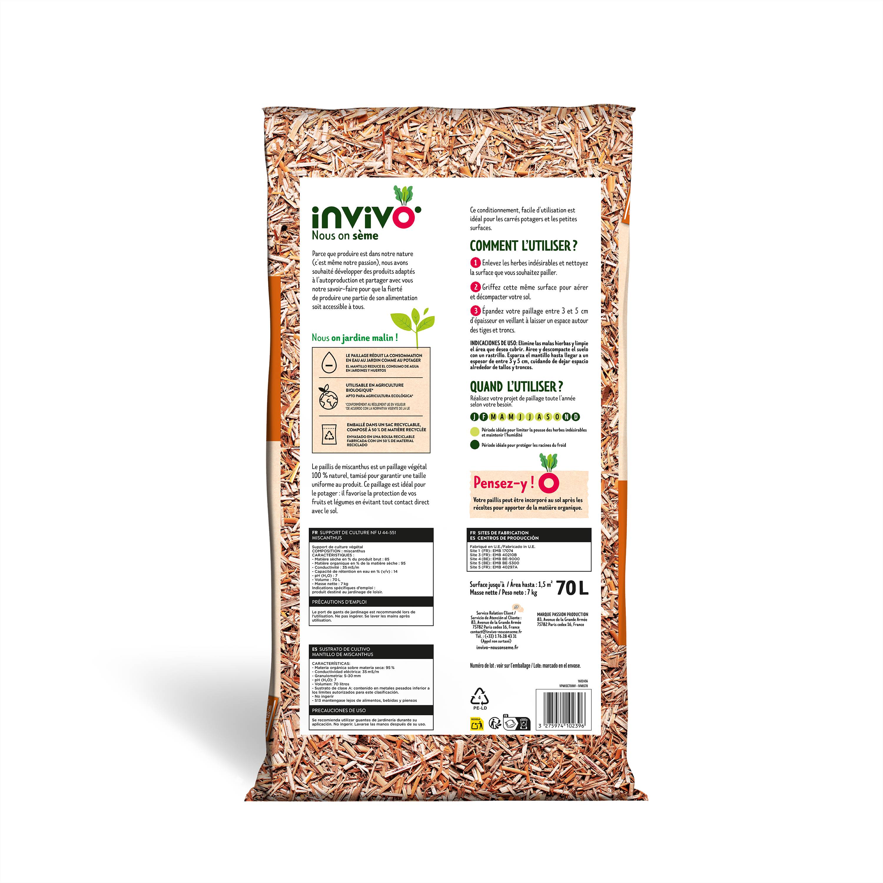 Invivo Nous On Sème - Paillis de miscanthus 70L - Calibre 5/30 mm - INVIVO Nous on sème - Image 3