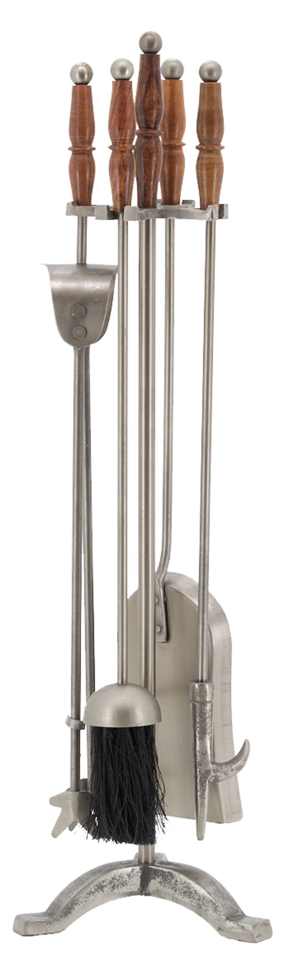 Valet de cheminée en étain et bois gris naturel L.17 cm l.17 cm H.64 cm - Aubry gaspard - Image 1