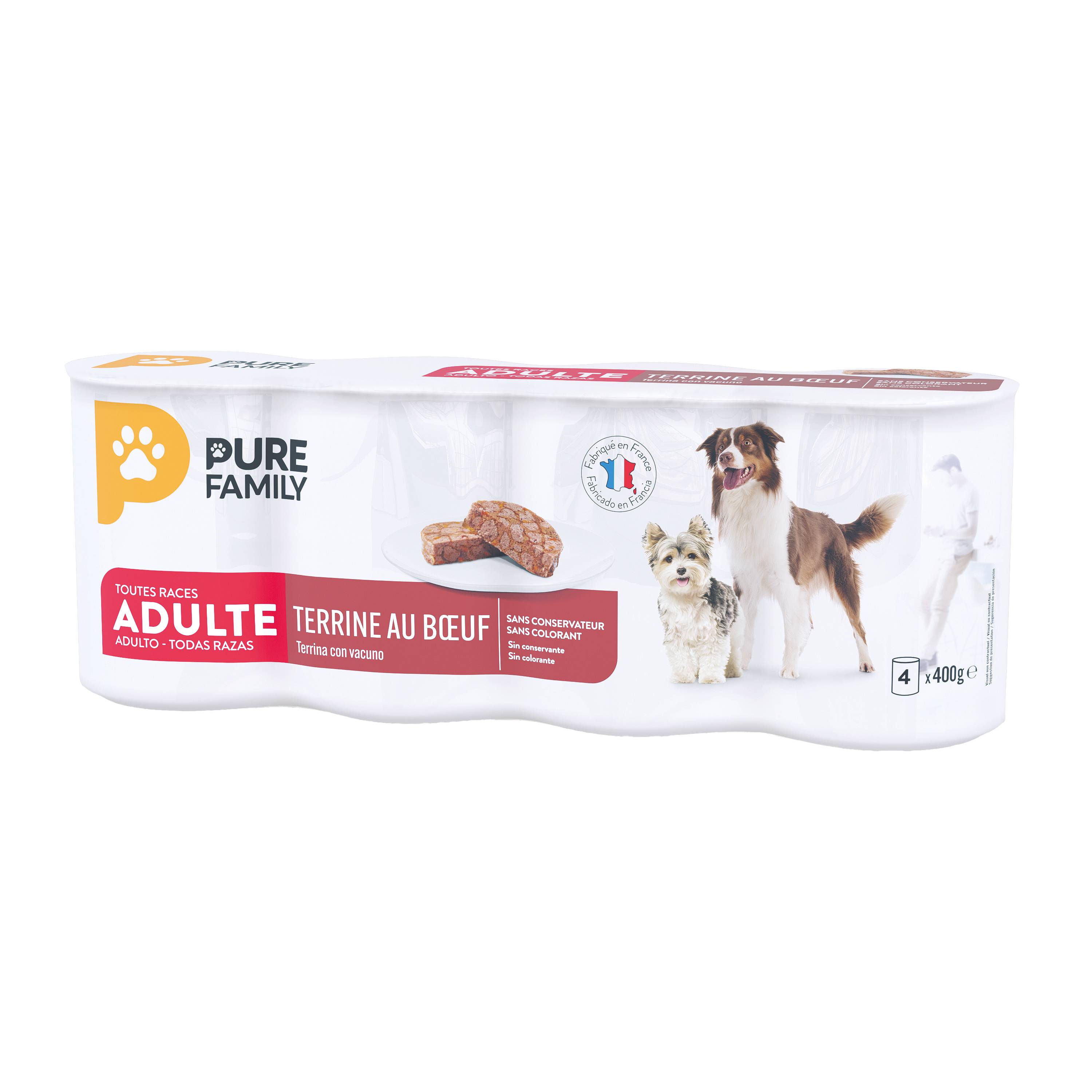 Pure Family - Terrine pour chien au bœuf et à la carotte 400 g x 4 - PURE FAMILY - Image 1