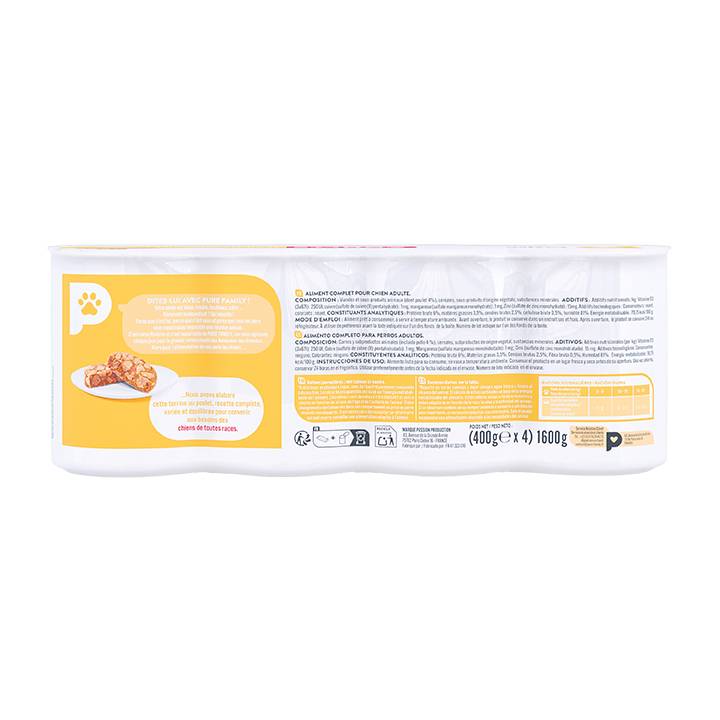 Pure Family - Pâtée terrine pour chien au poulet 400 g x 4 - PURE FAMILY - Image 9