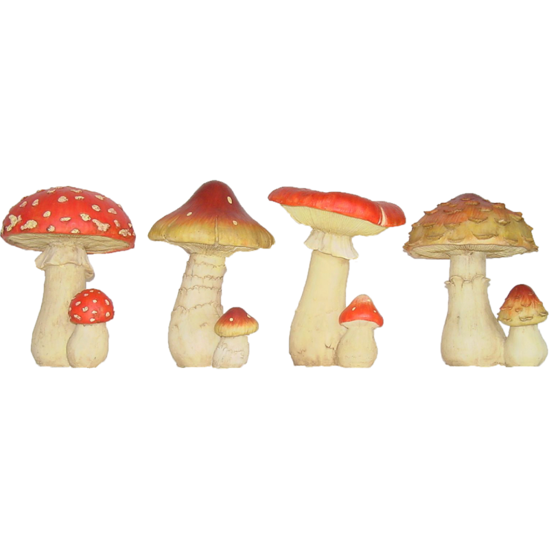 Lot de 4 champignons déco polyrésine beige - H.16,6-16,7 cm L.11,8-13,7 cm l.12-12,8 cm